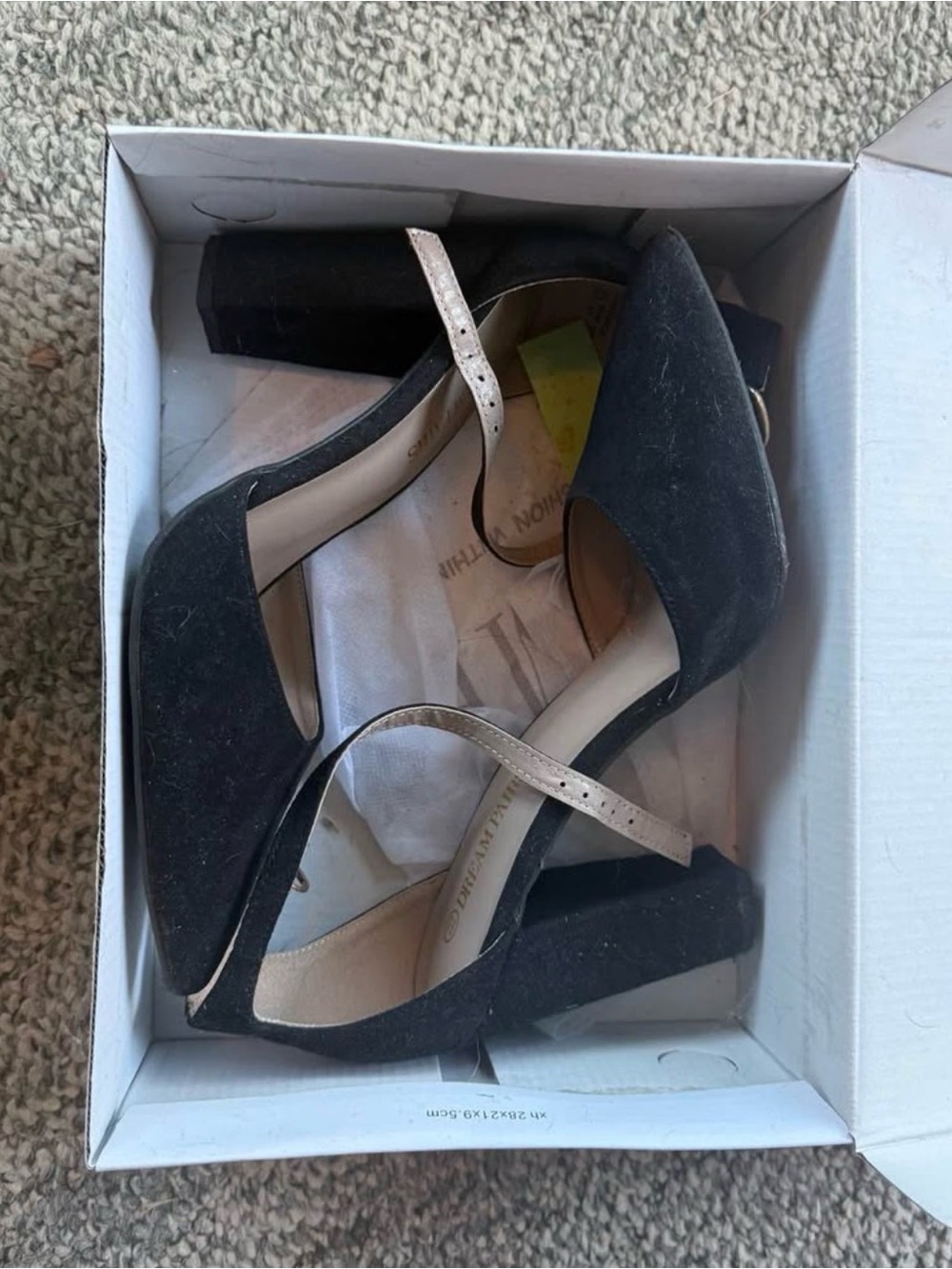 Women's Black Suede Block Heel Pumps with Ankle Strap